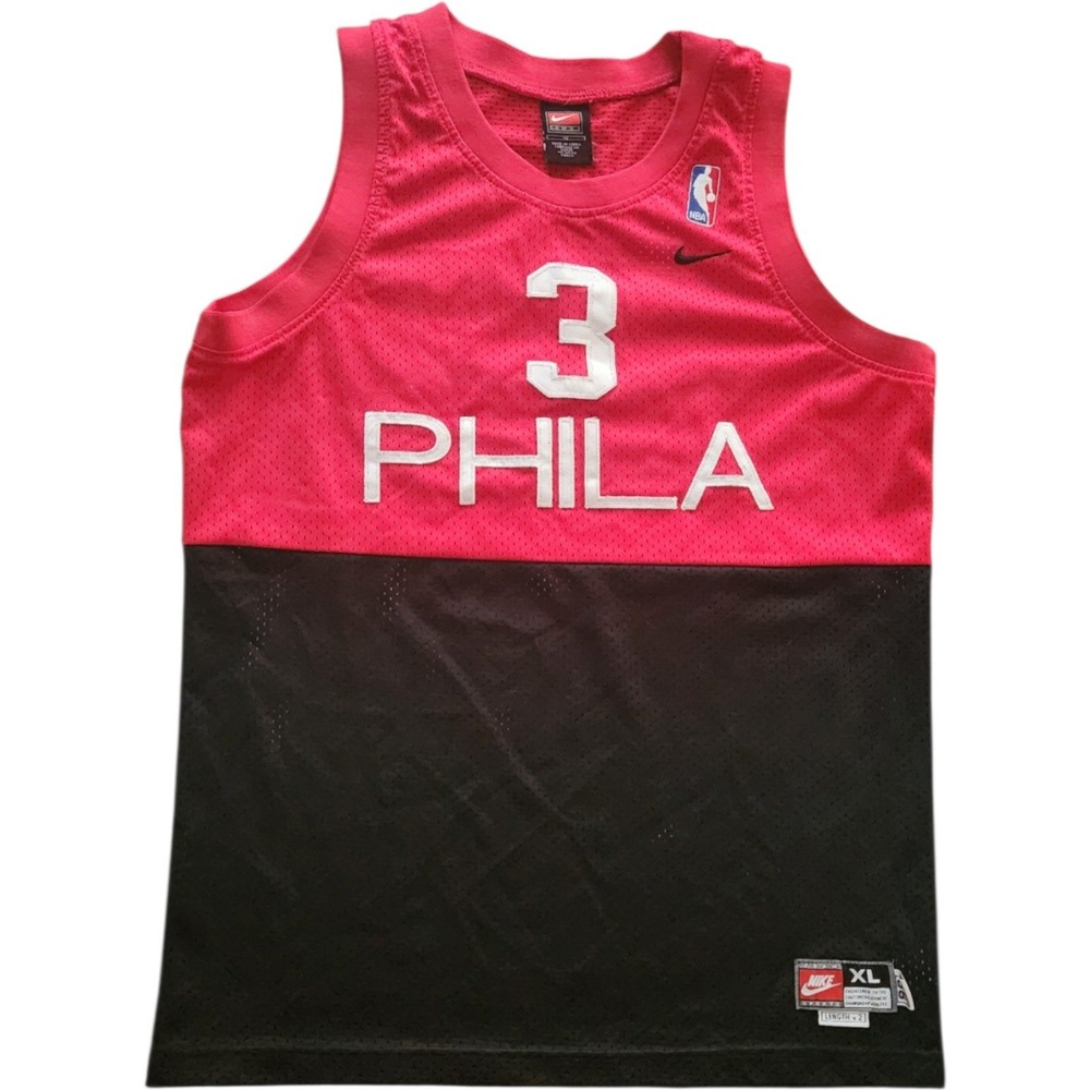Nike Kids XL Philadelphia 76ers Allen Iverson #3 Jersey Red Black Mesh NBA